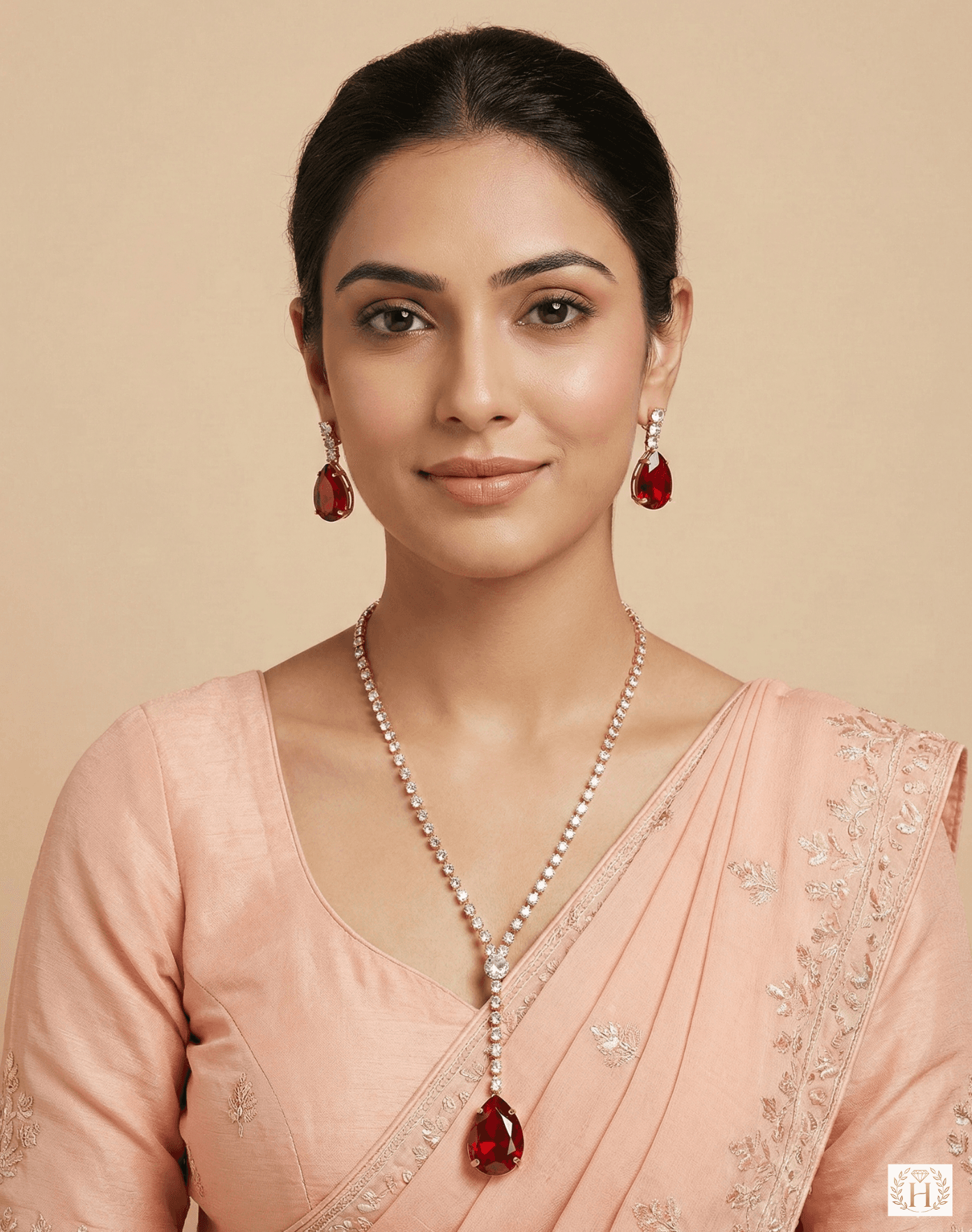 Ruby Red Pear-Cut Drop Necklace & Earrings Set